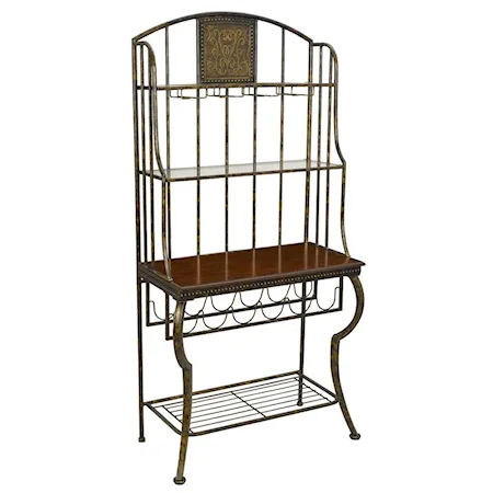 Metal Baker's Rack with Glass and Bottle Storage